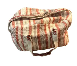 Striped Woven Travel Tote Bag - Cream & Rust thumbnail 1