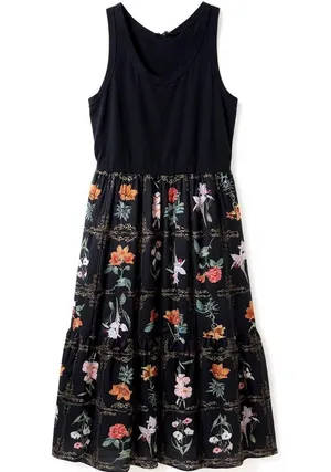 TASH + SOPHIE Black Floral Maxi Dress Sleeveless Size L Satin Skirt thumbnail 1