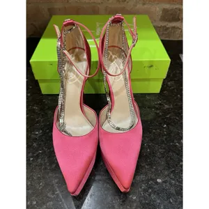 Sam Edelman Andie Pumps Fuschia Satin Embellished Platform Heel Size 8.5 thumbnail 5