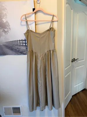 Source Unknown Beige Taupe Spaghetti Strap Sweetheart Bodice Drop Waist Midi Dress thumbnail 2