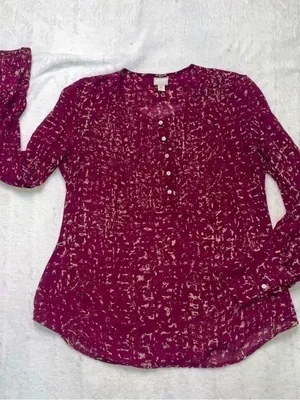 Converse One Star 2000s Sheer Plum Pintuck Blouse Boho Indie Size M thumbnail 2