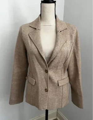 Anthropologie Tan Blazer Jacket Medium Gorpcore Academia Office Chic Minimalist thumbnail 1