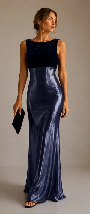 Vintage 90s Blue Velvet Satin Maxi Dress Womens 14 Prom Formal Phoebe Buffet thumbnail 1