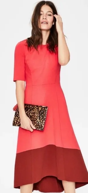 Boden Red Midi Dress Fit Flare Colorblock A-line Elegant Chic Pockets Size 6R thumbnail 1