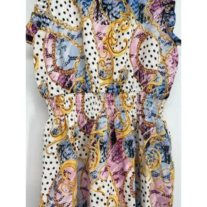 THML High Neck‎ Ruffle Tiered Floral Smocked Polka Dot Dress Size S Cottage thumbnail 4