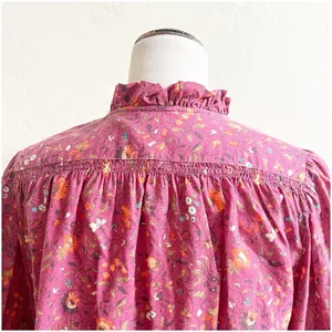 Sundance Women’s Floral Button Front Blouse Prairie Style High Collar Berry Med thumbnail 12