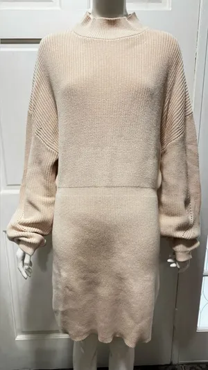 Lillusory Cotton Beige Knitted Cozy Neutral Knit Sweater Dress Size Large A1 thumbnail 1