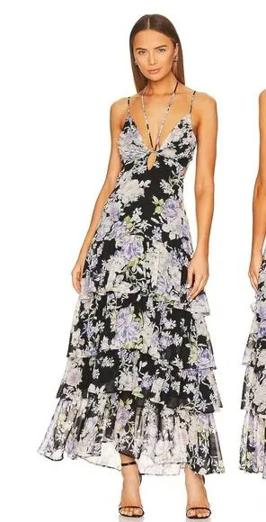 ASTR the Label Aneira Dress Purple & Black Floral Size S thumbnail 1