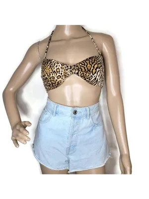 Victorias Secret Leopard Print Halter Bikini Top Tie Back Swimwear size medium thumbnail 5