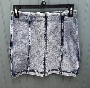 Free People Blue Acid Wash Denim Mini Skirt High Rise Seam Detail Size 6 thumbnail 1