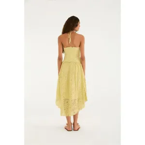 NWOT Farm Rio Embroidered Eyelet A-Line Asymmetry Beads Midi Dress Size L Cotton thumbnail 4