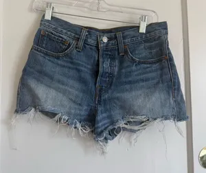 Levi's Blue Frayed Denim Cutoff Shorts thumbnail 1