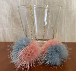 Kawaii faux fur pompom dangle threader earrings✨ thumbnail 2