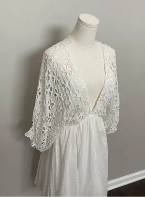 Free People One Dress Bella Note Eyelet Flower Babydoll Whimsical Boho White thumbnail 3