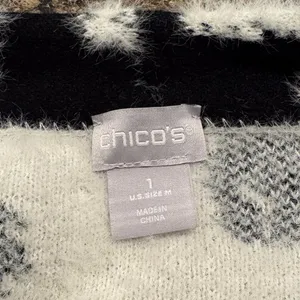 Chicos Cardigan Long Houndstooth Fuzzy Open Cottage Cozy Statement 1 Medium 8 thumbnail 3