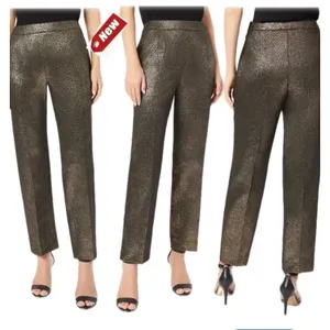 Anne Klein Gold Metallic Snake Skin Ankle Pants‎ Women 14 Straight Leg Trousers thumbnail 2