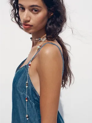 Zara Denim Slip Midi Dress in Blue thumbnail 5