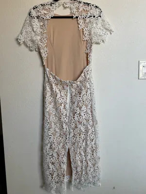 NSR White Floral Lace Midi Dress Open Back Bridal Wedding Cocktail NWT Style thumbnail 7