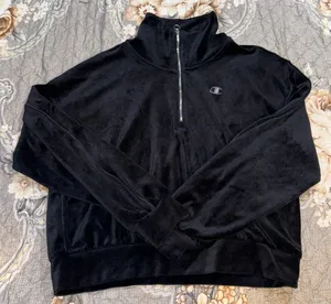 Champion SMALL C SATIN BLACK VELOUR QUARTER ZIP thumbnail 1