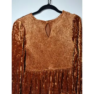 Flying Tomato Mini Dress Copper Crushed Velvet Smocked Fall Holiday Size M thumbnail 5