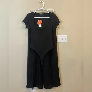 Cider 2 Piece Loungewear Wide Leg Ribbed Pants Short Sleeve‎ Bodysuit thumbnail 10