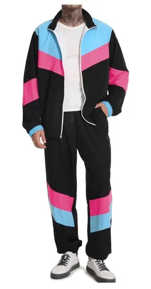 NWOT Unisex 90s Tracksuit Costume 80s Windbreaker Jacket Pants Set Blue Pink M‎ thumbnail 1