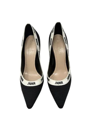 Dior J’Adior Logo Ribbon Black Canvas Slip On Pointed Toe Pumps Size 38 thumbnail 3