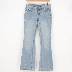Bongo Vintage Y2K Paint Splatter Flare Jeans Light Wash Distressed Size 5 thumbnail 2