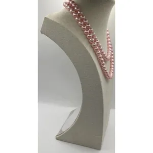 Vintage Pink Tone Double Strand Pink Faux Pearl Lightweight 33” Necklace thumbnail 7