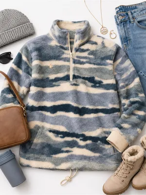 Mountain and Isles Blue Cream Half Zip Sherpa Fleece Pullover Oversized XL EUC thumbnail 12