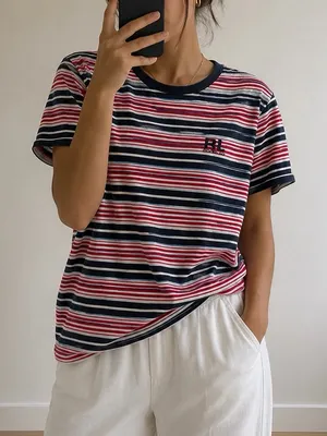 Ralph Lauren Striped Tee Size Medium Women’s Vintage Y2K Cotton Rugby USA Shirt thumbnail 1