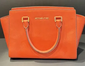 Michael Kors Selma Medium Saffiano Leather Satchel Bag Orange Gold Hardware thumbnail 1