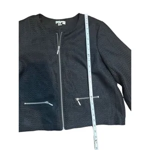 Adrienne Vittadini Womens Black Textured Zip-Up Blazer‎ Sz XL thumbnail 7