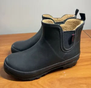 Chooka Rain Boots Delridge Chelsea Black Faux Fur Lined Waterproof Size 9 thumbnail 1