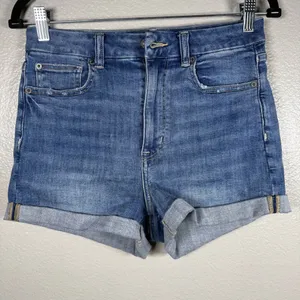 American Eagle High-Rise Blue Denim Roll-Cuff Women's Shorts SZ:6 thumbnail 3