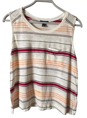 Gap Sleeveless Pocket Striped Sleeveless Top - Red, Orange, and White Sz S thumbnail 1