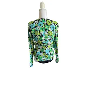 NWOT. Zara Draped Floral Blue Green Long Sleeve Cut Out Bodysuit M thumbnail 6