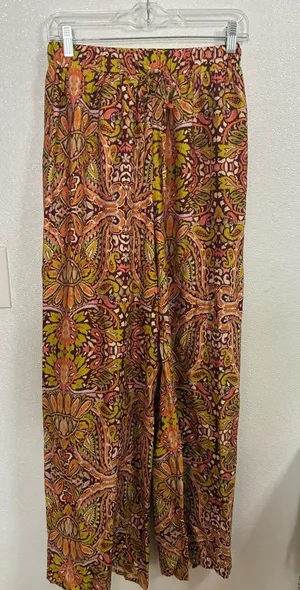 Vici Boho Floral Palazzo Pants in Orange, Olive & Brown M thumbnail 1