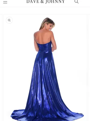 Dave & Johnny Strapless Metallic Sapphire Evening Gown thumbnail 2