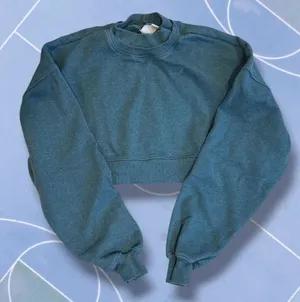 Gymshark Rest Day Sweats Cropped Mock Neck Pullover Sweatshirt Teal Blue XS thumbnail 1