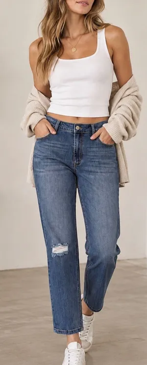 Kancan Sz 18 Cropped High Rise Distressed Dark Wash Jean Casual Streetwear Denim thumbnail 1