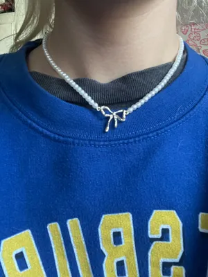 white pearl necklace with silver bow thumbnail 2