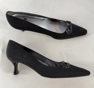 Vintage Stuart Weitzman Pointed Toe Kitten Heels with‎ Embellished Buckle Black thumbnail 1