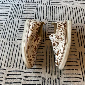 Crown Vintage Cow Print Haircalf Slip On Sneakers Tan Brown 10 thumbnail 5