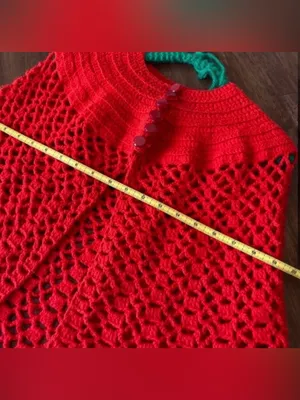 Handmade Knit Poncho Gorgeous Red Size M thumbnail 3