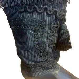 Vintage 1980'S Black Leather Fringe & Ricrac Knee High Boots (36.5) thumbnail 9