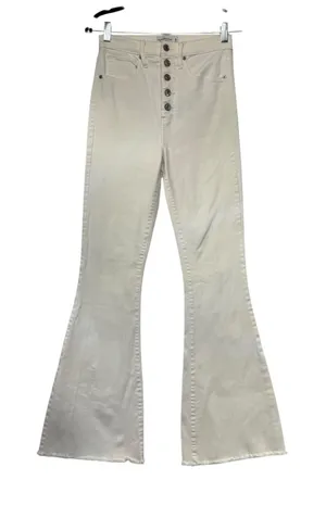 Abercrombie & Fitch Ultra High‎ Rise Flare Jeans White Button Fly Raw Hem 26/2R thumbnail 1