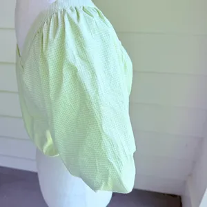Copper Key Gingham Green Cropped Top with Puff Sleeves Size Small thumbnail 9