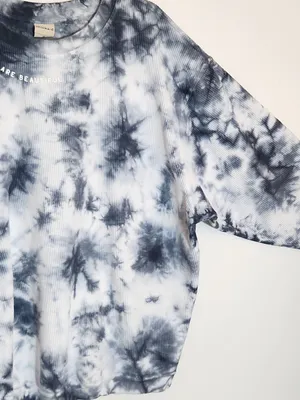 Chicka-D Gray and White Tie Dye You Are Beautiful Oversized Pullover Size XL thumbnail 3
