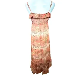 By TiMo Smocked Maxi Dress Floral Chiffon Ruffle Thin Straps Orange Medium NWOT thumbnail 6